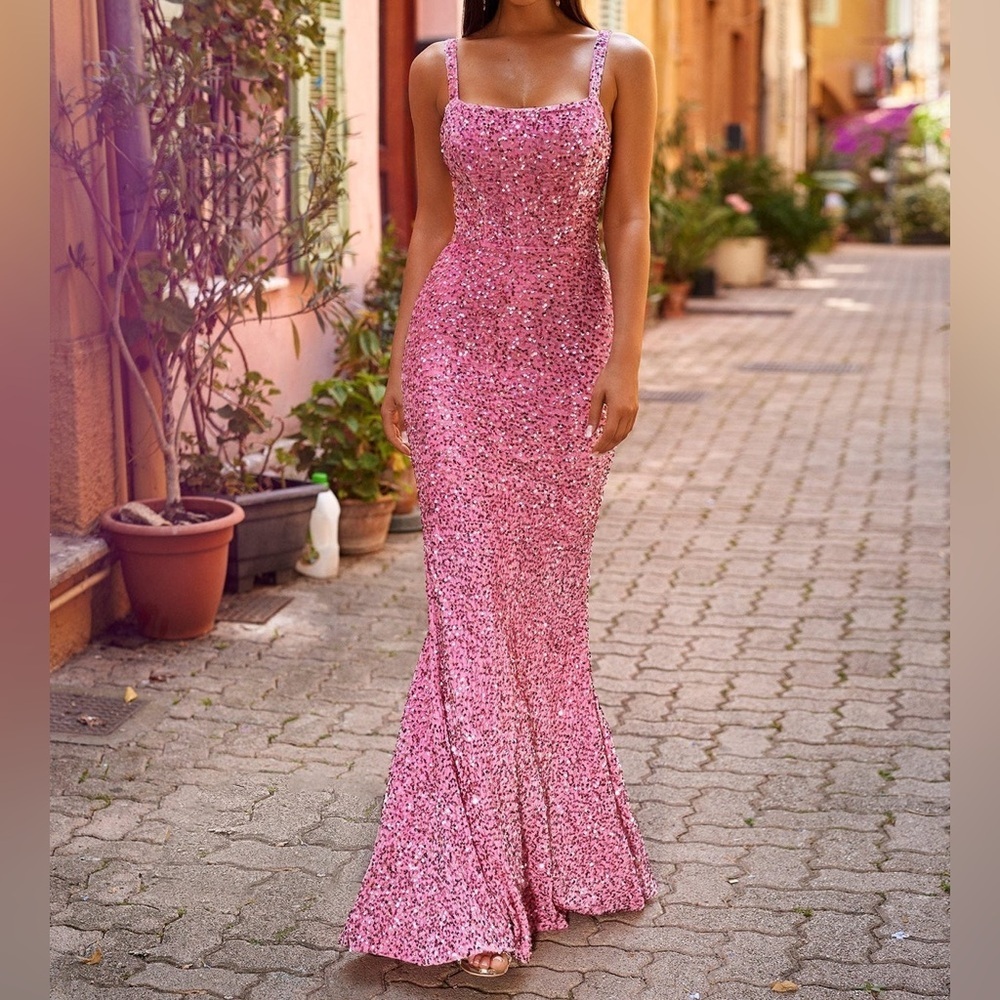 A&N Luxe Label Jola Sequin Mermaid Sleeveless Prom Formal Long Dress Pink S